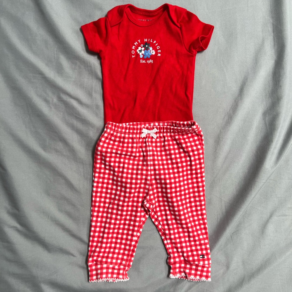 Tommy Hilfiger Red Checkered Baby Romper